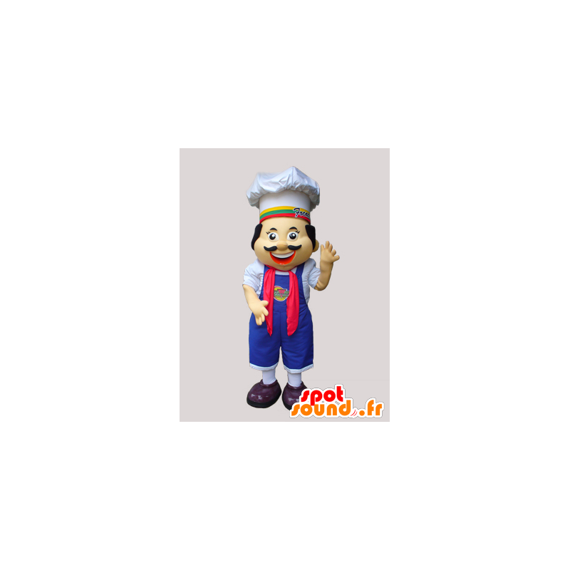 Mascote cozinheiro com um avental e chapéu de chef - MASFR032267 - Mascotes humanos