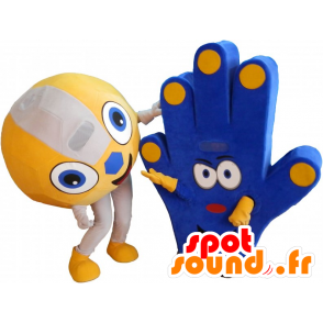 2 mascots of fans, a ball and a hand of support - MASFR032268 - Sports mascot