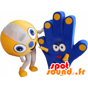 2 mascotte di fan, una palla e una mano di sostegno - MASFR032268 - Mascotte sport