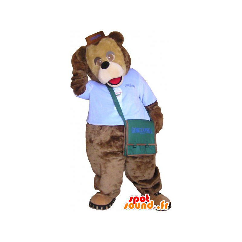 Mascotte d'ours marron en tenue de coursier - MASFR032269 - Mascotte d'ours