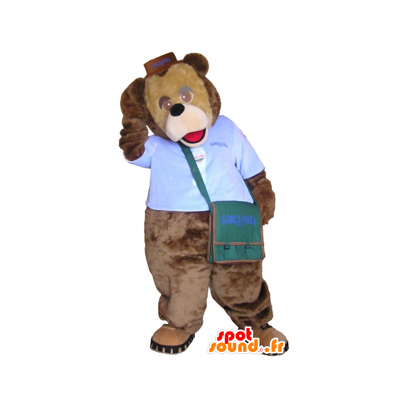 Brun bjørnemaskot i kurertøj - Spotsound maskot kostume