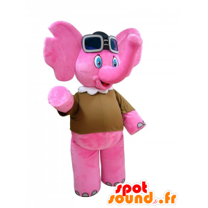 Maskottchen-Rosa Elefant mit Fliegerbrille - MASFR032270 - Elefant-Maskottchen