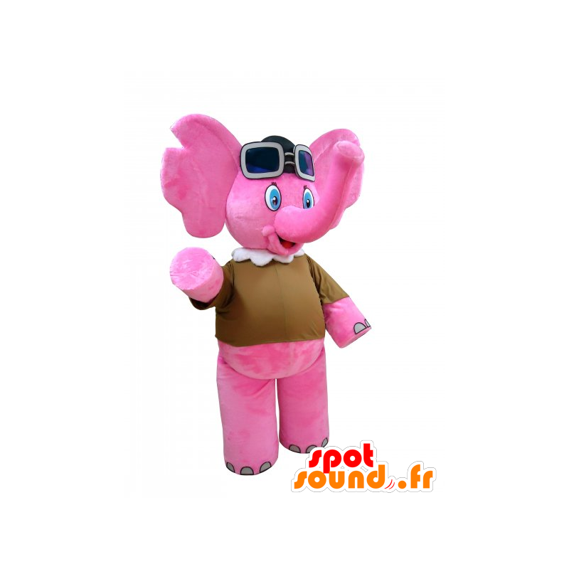 Mascot Pink Elephant with aviator glasses - MASFR032270 - Elephant mascots