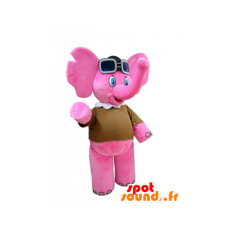 Maskottchen-Rosa Elefant mit Fliegerbrille - MASFR032270 - Elefant-Maskottchen