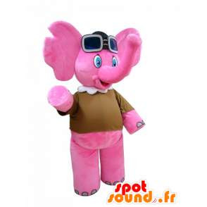 Rosa elefantmaskot med flygglasögon - Spotsound maskot