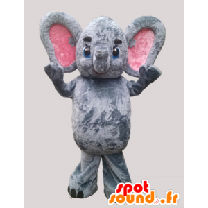 Grå och rosa elefantmaskot med stora öron - Spotsound maskot