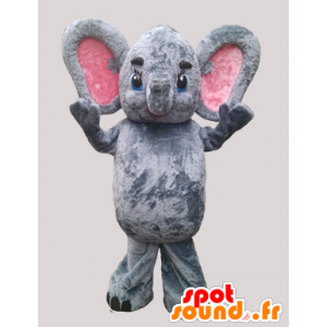 Mascot grijs en roze olifant met grote oren - MASFR032271 - Elephant Mascot