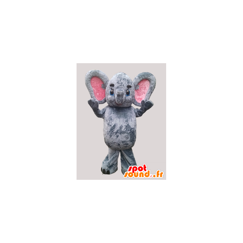 Mascot rosa und grauer Elefant mit großen Ohren - MASFR032271 - Elefant-Maskottchen