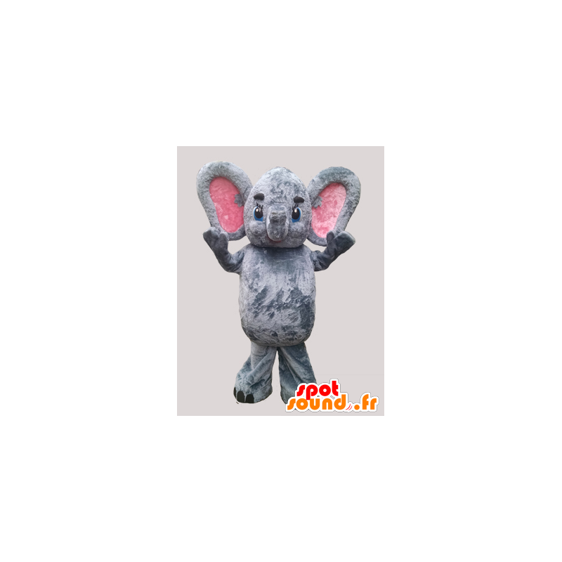 Mascotte d'éléphant gris et rose avec de grandes oreilles - MASFR032271 - Mascottes Elephant