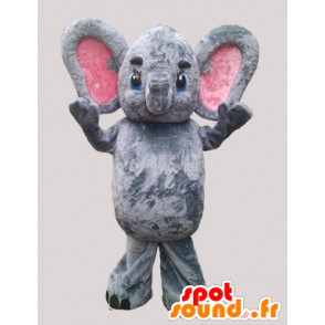 Mascotte rosa e grigio elefante con le grandi orecchie - MASFR032271 - Mascotte elefante