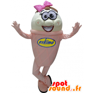 Mascot rosa und weißen Eisriesen - MASFR032274 - Fast-Food-Maskottchen