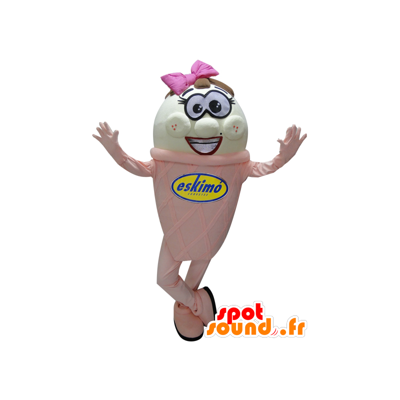 Mascot rosa und weißen Eisriesen - MASFR032274 - Fast-Food-Maskottchen