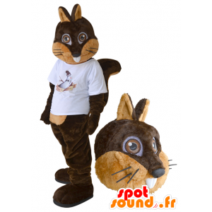 Brun och beige ekorre maskot med vit t-shirt - Spotsound maskot