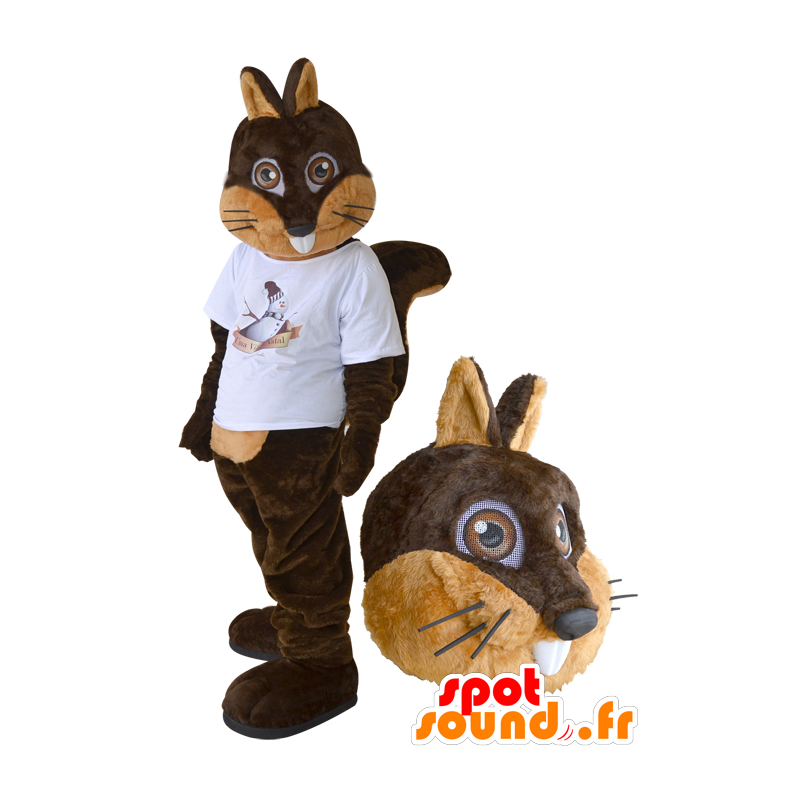 Mascot squirrel brown and beige with a white shirt - MASFR032277 - Mascots squirrel