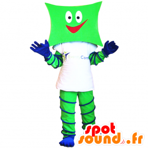 La mascota verde y azul hombre con una cabeza cuadrada - MASFR032280 - Mascotas humanas