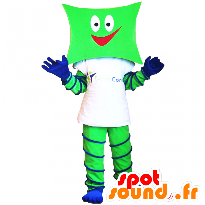 Mascot green and blue man with a square head - MASFR032280 - Human mascots