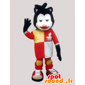 Zwart-witte kat mascotte met een kleurrijke outfit - MASFR032283 - Cat Mascottes