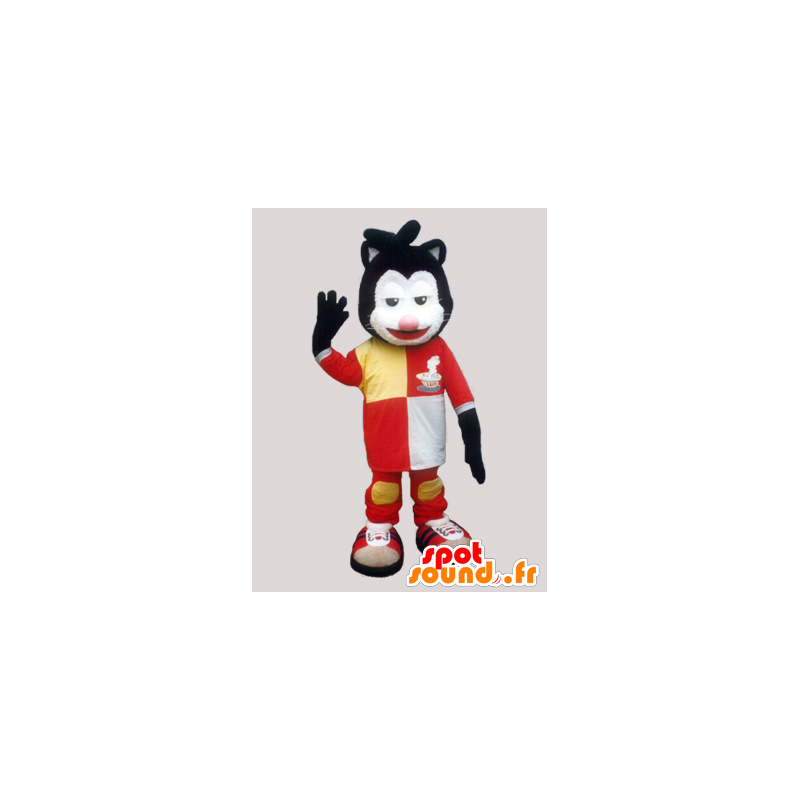 Black and white cat mascot with a colorful outfit - MASFR032283 - Cat mascots