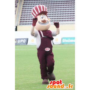 Smiling man mascot dressed in purple and white - MASFR032286 - Human mascots