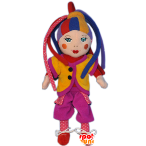 Mascotte de clown, de poupée arlequin très colorée - MASFR032292 - Mascottes Cirque