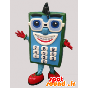 Mascotte blauwe en groene calculator met een bril - MASFR032293 - mascottes objecten