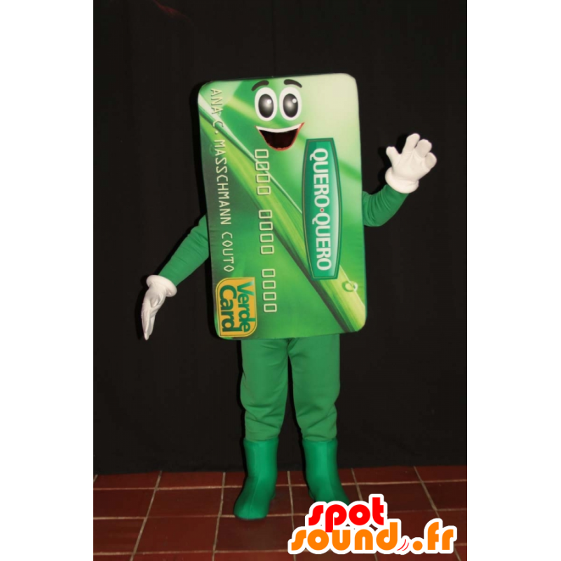 Mascot green credit card giant. Blue card - MASFR032296 - Mascots of objects