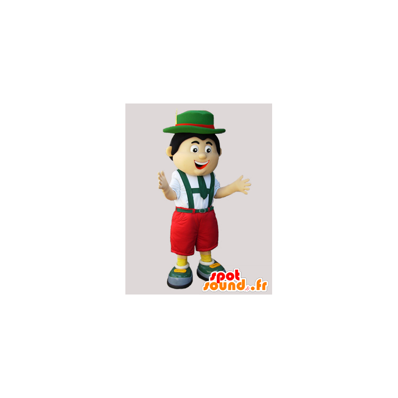 Tirolin Mascot perinteinen vihreä takki, punainen ja valkoinen - MASFR032298 - Mascottes Humaines
