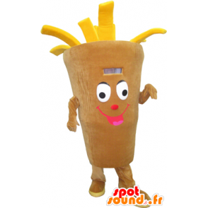 Cone Mascot giant fries, beige and yellow - MASFR032299 - Fast food mascots