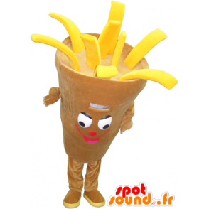 Mascotte de cornet de frites géant, beige et jaune - MASFR032299 - Mascottes Fast-Food