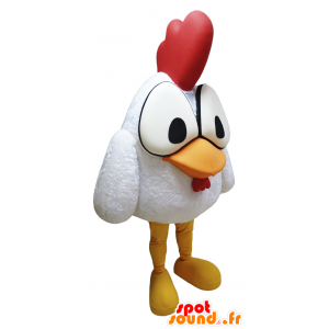 Witte haan mascotte met grote ogen en een rode heuvelrug - MASFR032301 - Mascot Hens - Hanen - Kippen