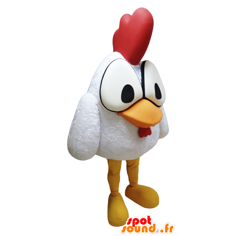 Mascotte de coq blanc avec de grands yeux et une crête rouge - MASFR032301 - Mascotte de Poules - Coqs - Poulets