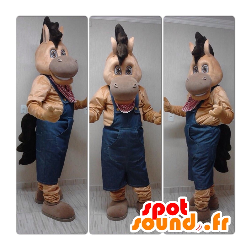 Horse mascot, brown colt dressed in overalls - MASFR032303 - Mascots horse