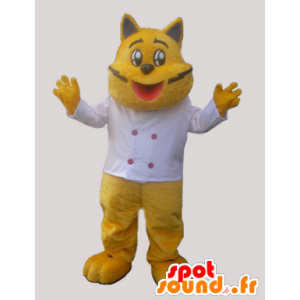 Gelbe Maskottchen Katze in Koch gekleidet - MASFR032304 - Katze-Maskottchen