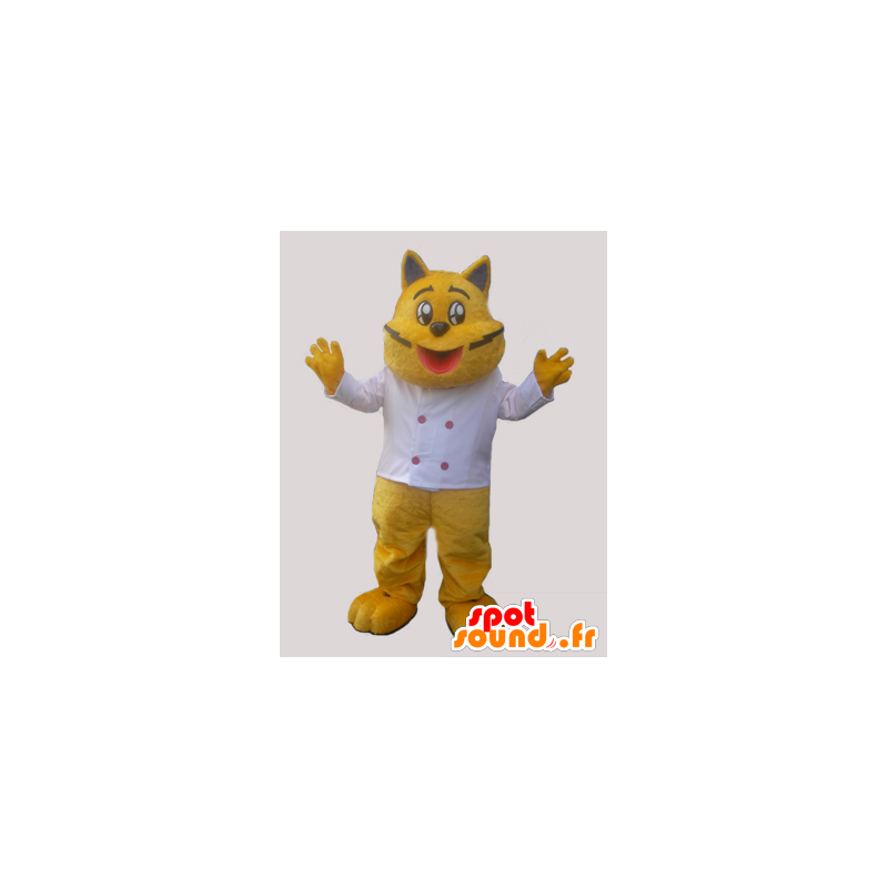Gelbe Maskottchen Katze in Koch gekleidet - MASFR032304 - Katze-Maskottchen