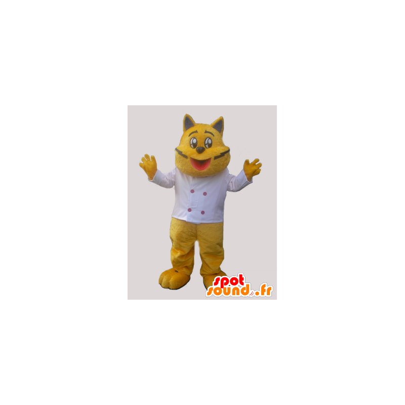 Yellow cat mascot dressed in chef - MASFR032304 - Cat mascots