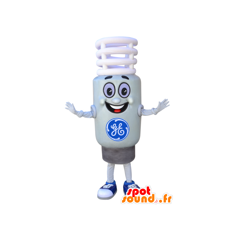 Mascot weiße Lampe und riesigen lächelnden - MASFR032308 - Maskottchen-Birne