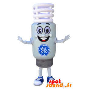 Mascot witte lamp, en gigantische glimlachen - MASFR032308 - mascottes Bulb