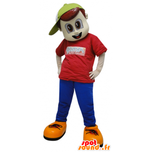 Mascote menino vestido em vermelho e azul com uma tampa - MASFR032312 - Mascotes Boys and Girls