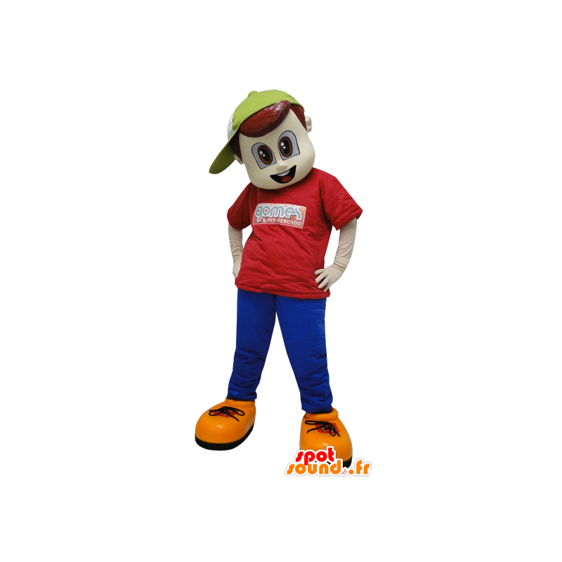 Boy mascot dressed in red and blue with a cap - MASFR032312 - Mascots boys and girls