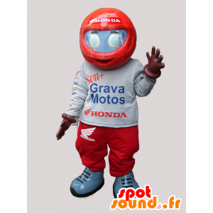 Mascote motorista de moto com um capacete e luvas - MASFR032314 - Mascotes humanos