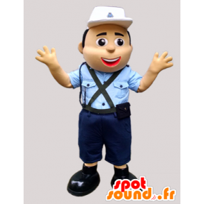 Mascote polícia, em uniforme azul, com uma tampa - MASFR032318 - Mascotes humanos