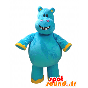 Blu mascotte e ippopotamo giallo, divertimento - MASFR032325 - Ippopotamo mascotte