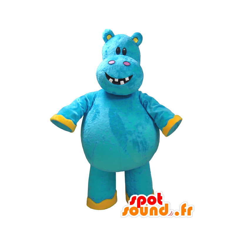 Blu mascotte e ippopotamo giallo, divertimento - MASFR032325 - Ippopotamo mascotte