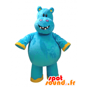 Mascot blau und gelb hippo, Spaß - MASFR032325 - Maskottchen Nilpferd
