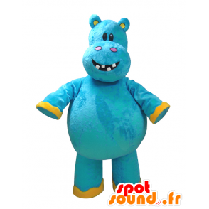 Mascot blue and yellow hippo, fun - MASFR032325 - Mascots hippopotamus