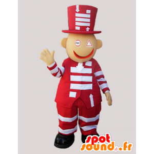 Red and white snowman mascot with a big hat - MASFR032326 - Human mascots