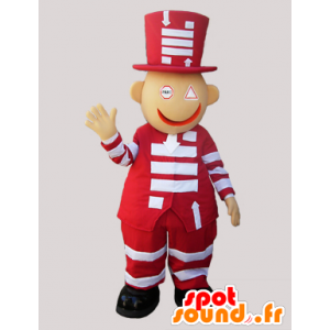 Rød og hvid snemand maskot med stor hat - Spotsound maskot