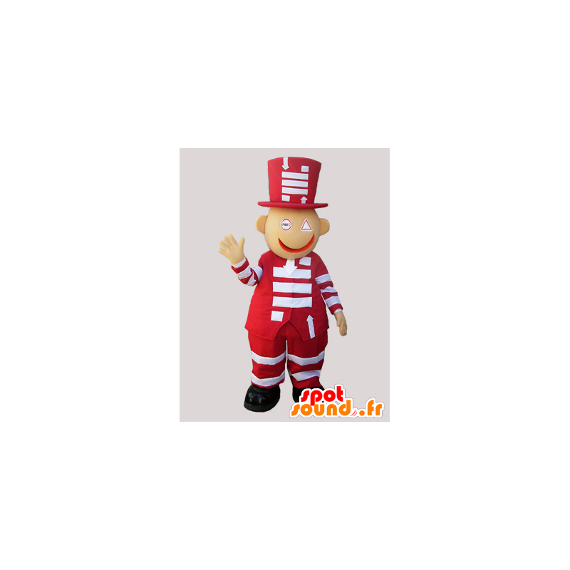 Rosso e bianco mascotte pupazzo di neve con un grande cappello - MASFR032326 - Umani mascotte