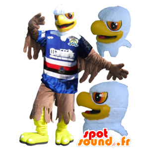 Mascotte d'aigle jaune, blanc et marron en tenue de sport - MASFR032331 - Mascotte sportives