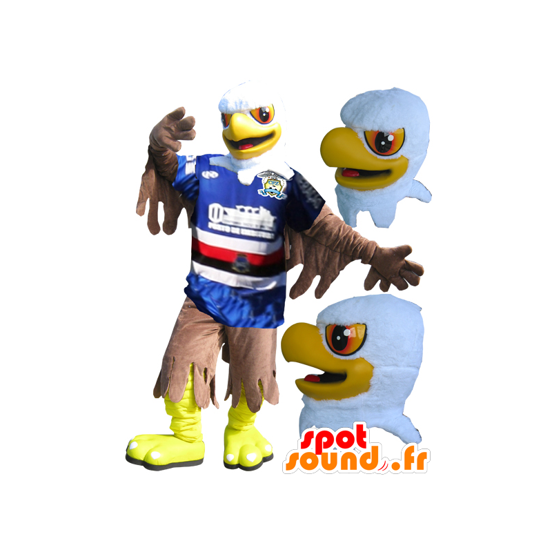 Mascot adelaar geel, wit en bruin in sportkleding - MASFR032331 - sporten mascotte